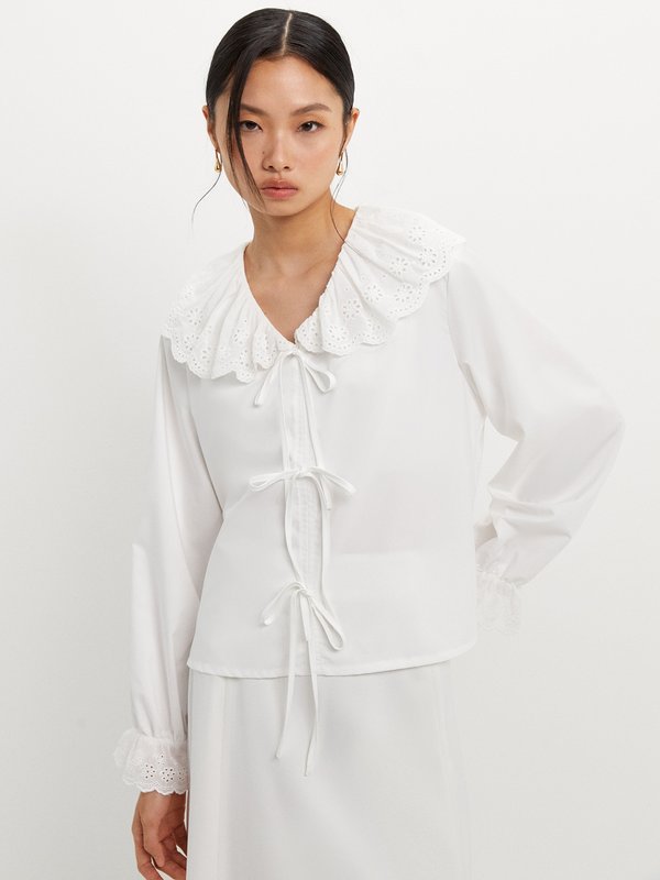 pomelo Pomelo Peter Pan Bow Tie Blouse - White