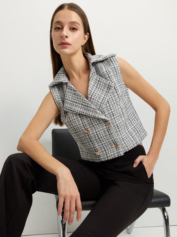 pomelo Pomelo Plaid Double-Breasted Vest - Off-White