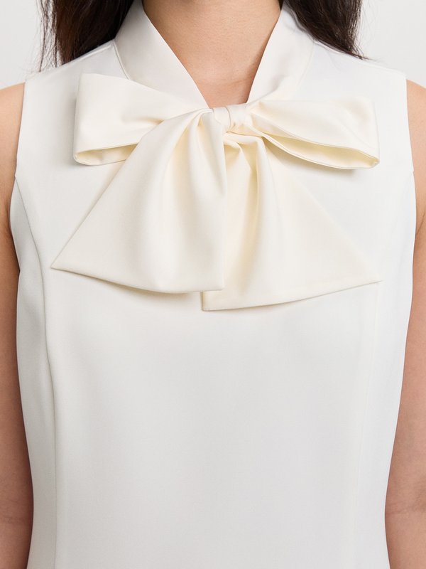 Pomelo Pomelo Pleated Bow Tie Dress - Ivory