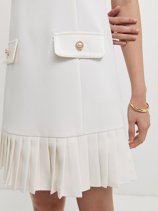 Pomelo Pomelo Pleated Bow Tie Dress - Ivory