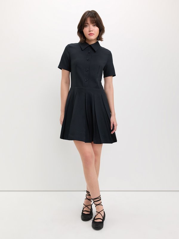 Pomelo Pomelo Pleated Button-Up Dress - Dark Navy
