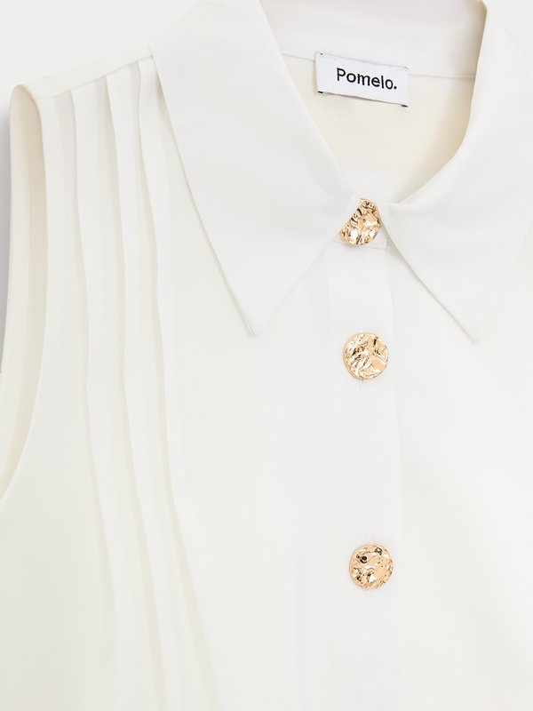 Pomelo Pomelo Pleated Buttoned Top - White