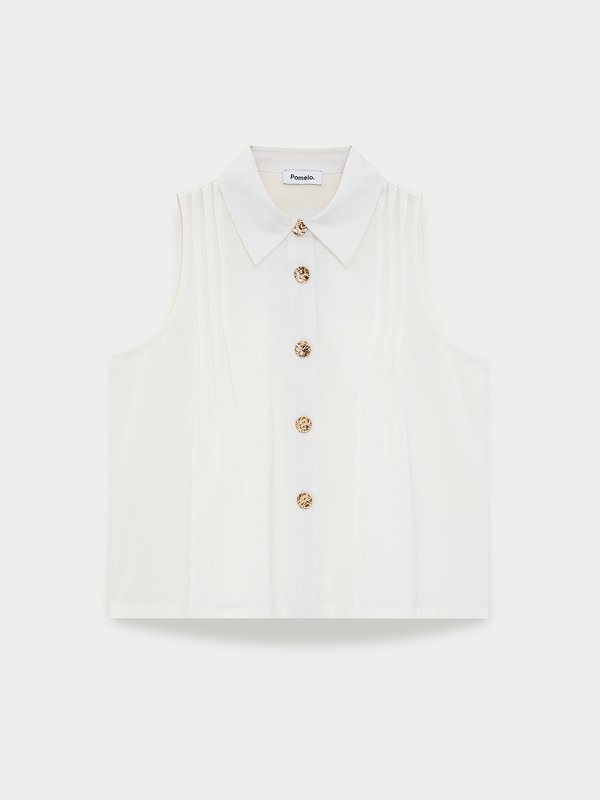 pomelo Pomelo Pleated Buttoned Top - White