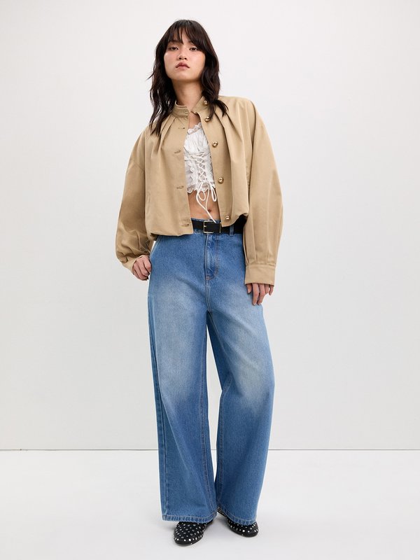 Pomelo Pomelo Pleated Cropped Jacket - Brown