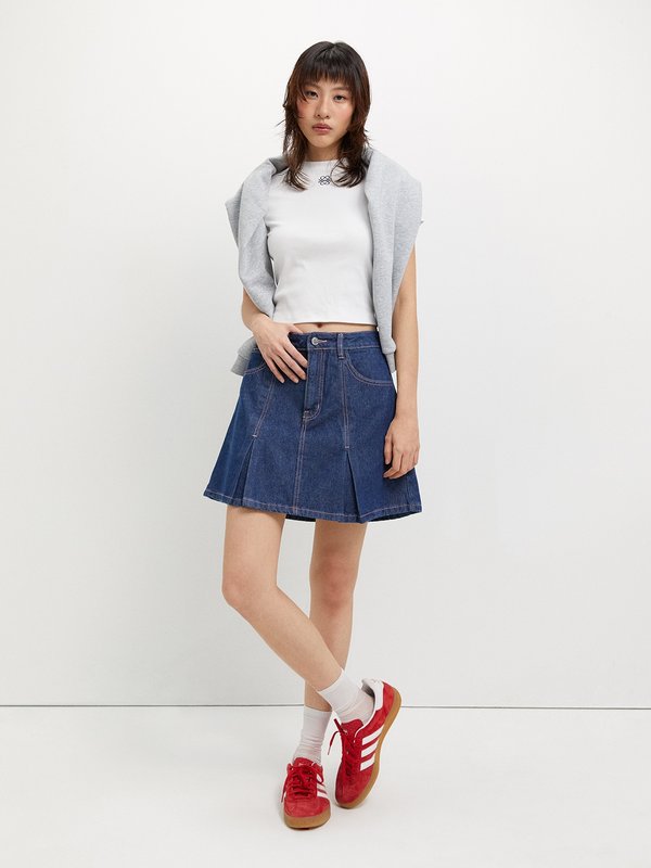 Pomelo Pomelo Pleated Denim Skirt - Blue