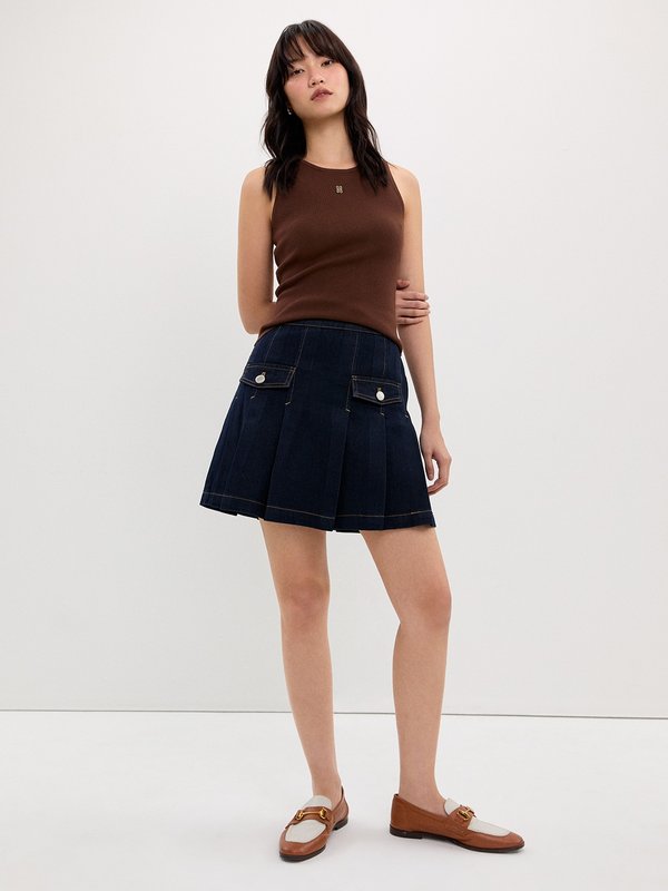 Pomelo Pomelo Pleated Denim Skirt - Indigo