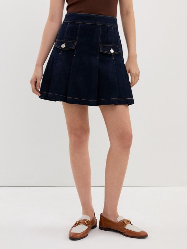 Pomelo Pomelo Pleated Denim Skirt - Indigo