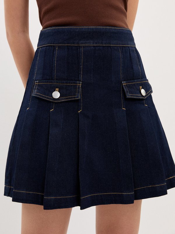 pomelo Pomelo Pleated Denim Skirt - Indigo