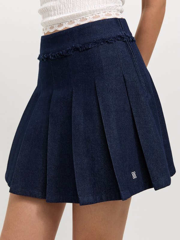 pomelo Pomelo Pleated Denim Skirt - Navy