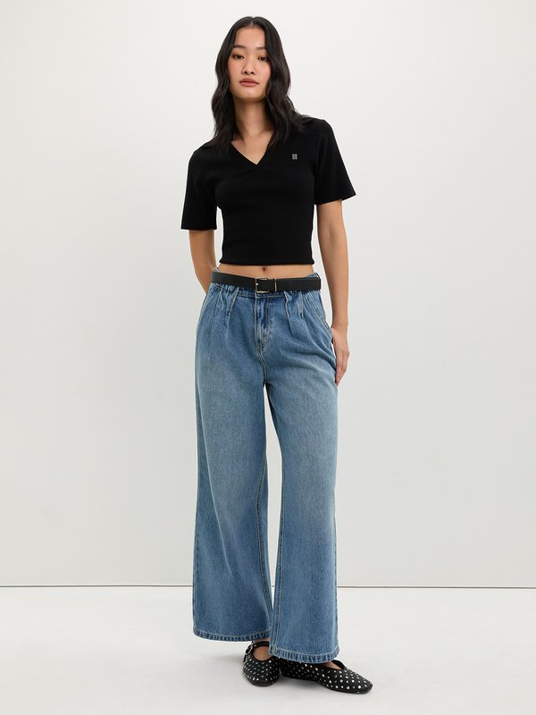 Pomelo Pomelo Pleated Jeans - Baby Blue