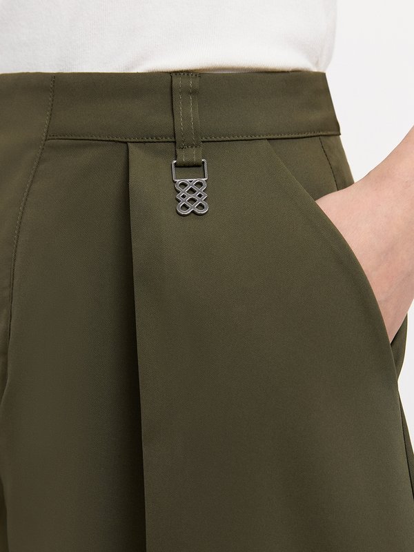 Pomelo Pomelo Pleated Lace Trim Shorts - Olive