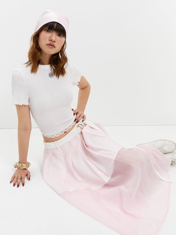 Pomelo Pomelo Pleated Layered Skirt With Belt - Pink