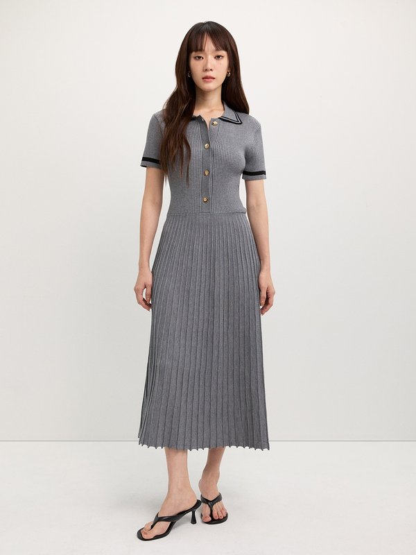 Pomelo Pomelo Pleated Polo Dress - Grey