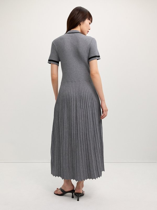 Pomelo Pomelo Pleated Polo Dress - Grey