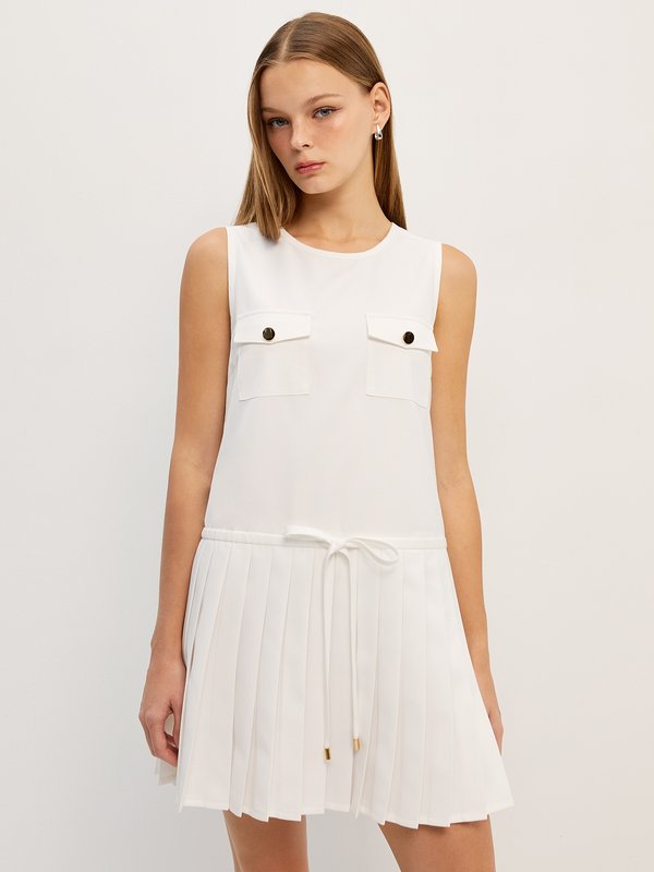 pomelo Pomelo Pleated Sleeveless Dress - White