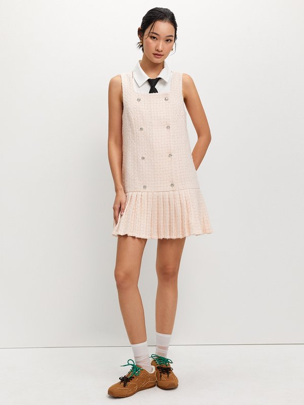 Pomelo Pomelo Pleated Tweed Dress - Pink
