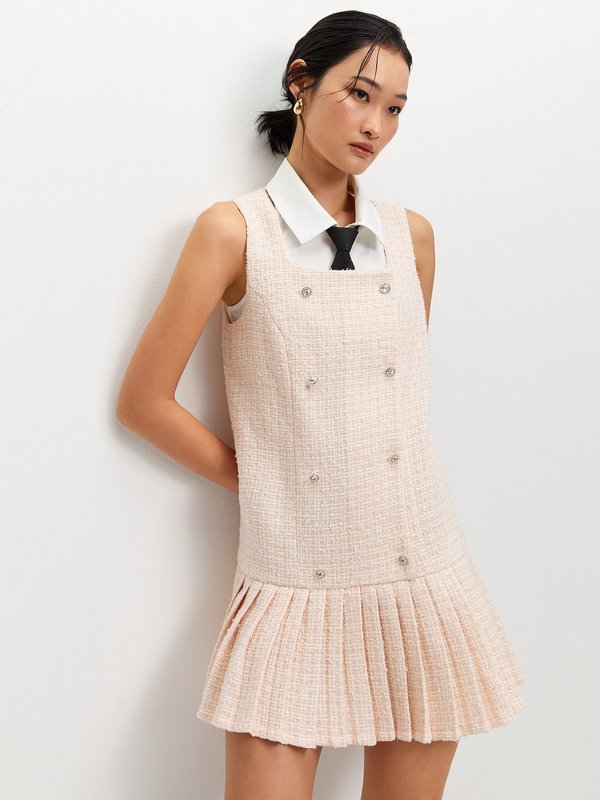 Pomelo Pomelo Pleated Tweed Dress - Pink