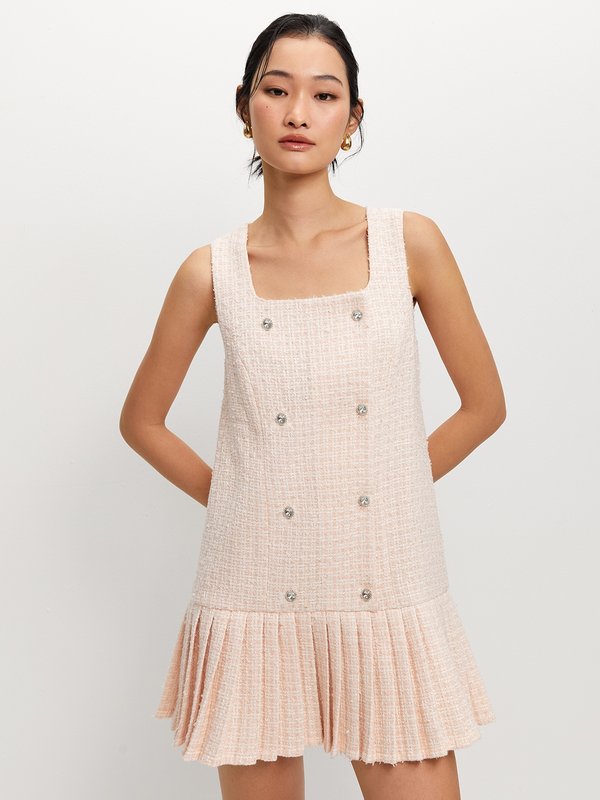 pomelo Pomelo Pleated Tweed Dress - Pink