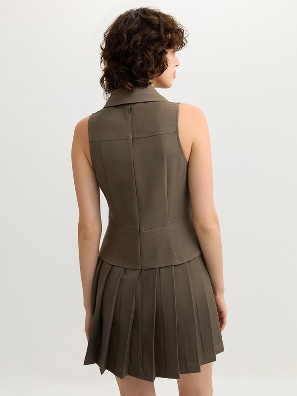 Pomelo Pomelo Pleated Vest Dress - Taupe