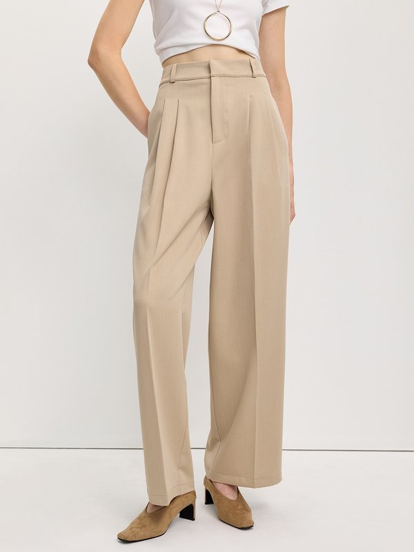 Pomelo Pomelo Pleated Wide-Leg Pants - Beige