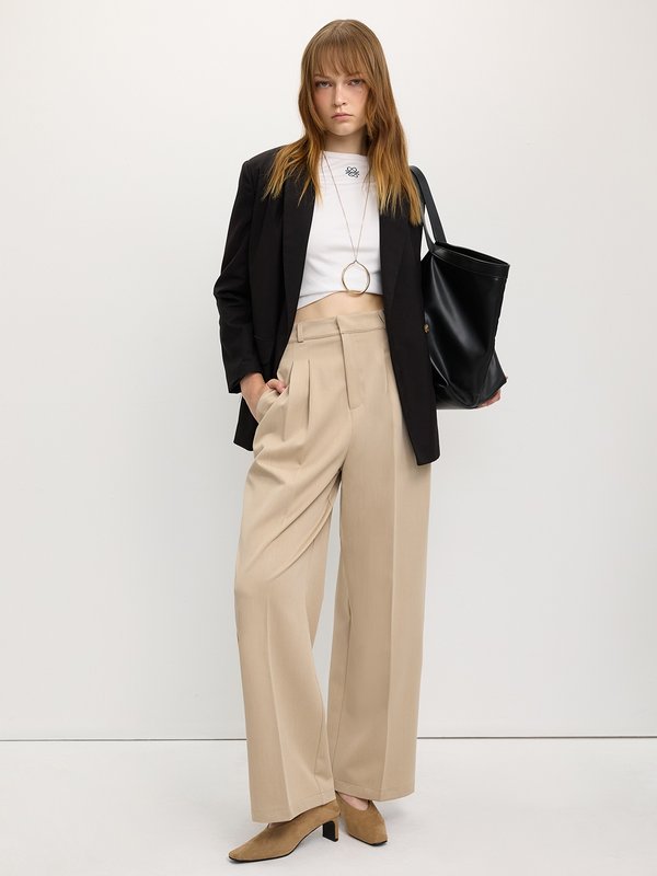 Pomelo Pomelo Pleated Wide-Leg Pants - Beige