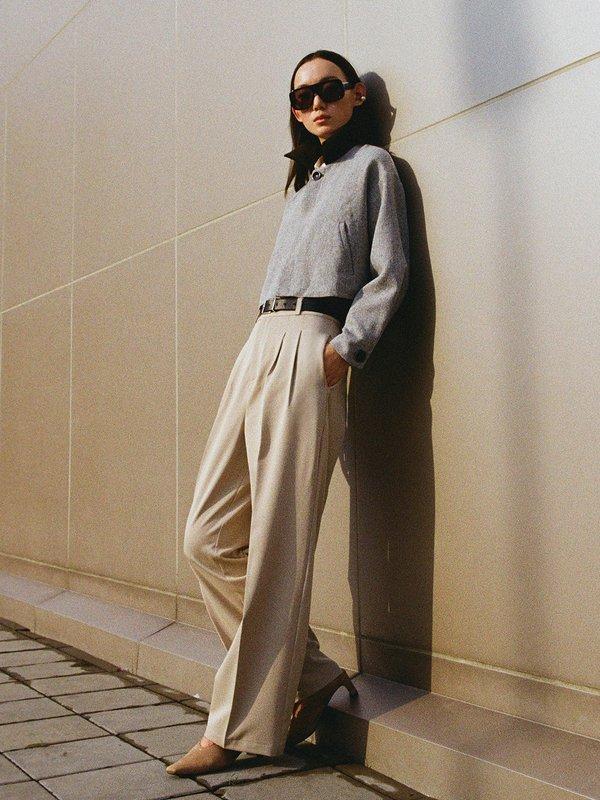 pomelo Pomelo Pleated Wide-Leg Pants - Beige