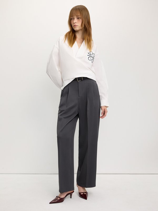 Pomelo Pomelo Pleated Wide-Leg Pants - Mid Grey