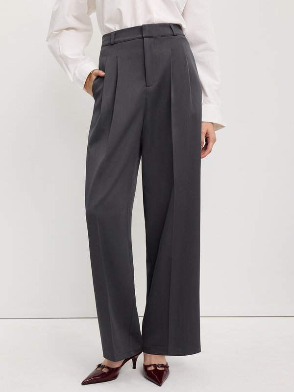 pomelo Pomelo Pleated Wide-Leg Pants - Mid Grey