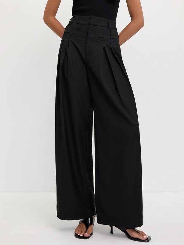 pomelo Pomelo Pleated Wide-Leg Trousers - Black