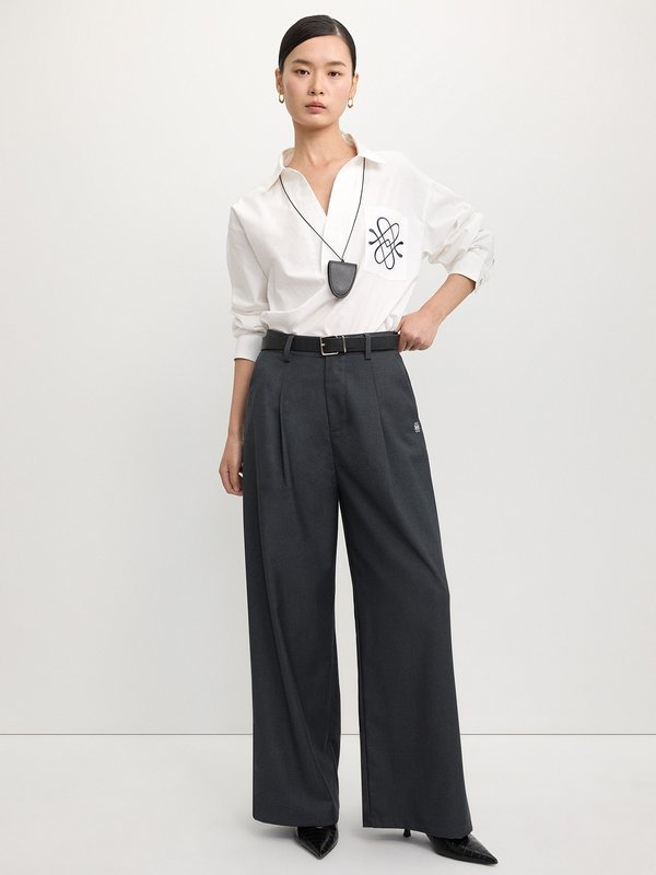Pomelo Pomelo Pleated Wide Leg Trousers - Dark Grey