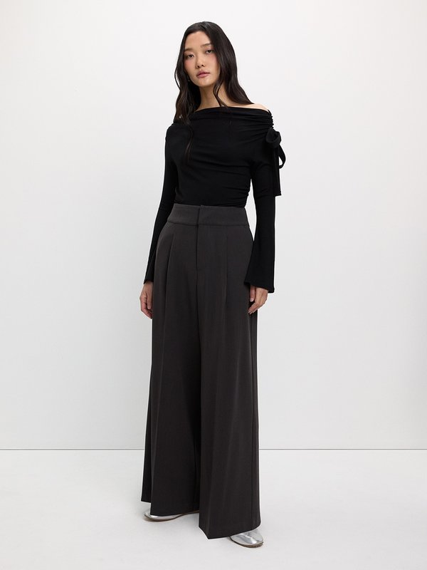 Pomelo Pomelo Pleated Wide Leg Trousers - Dark Grey