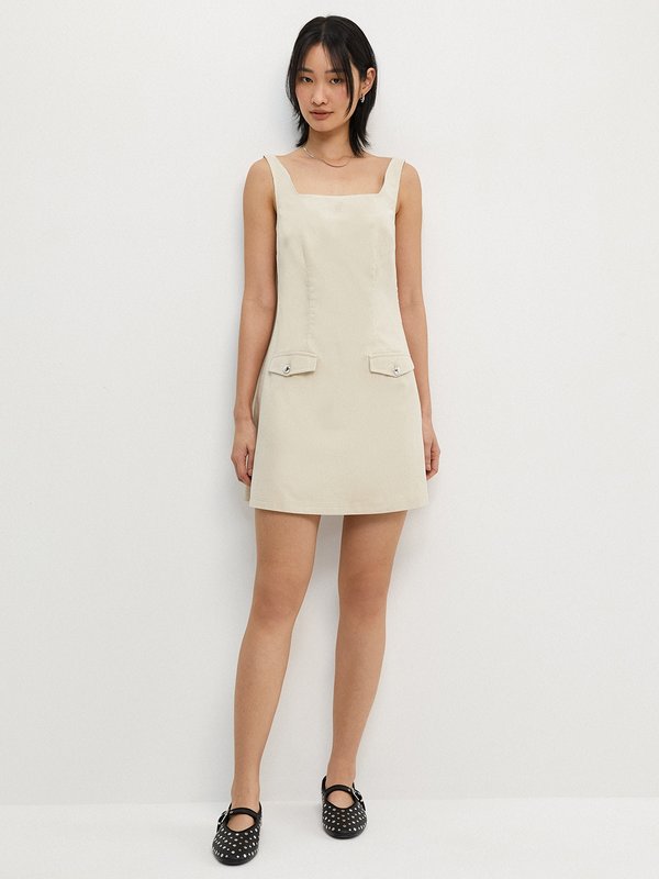 Pomelo Pomelo Pocket Detailed Mini Dress - Beige