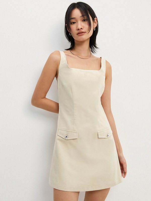 pomelo Pomelo Pocket Detailed Mini Dress - Beige