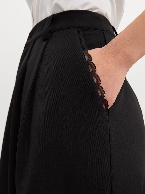 Pomelo Pomelo Pocket Lace Trim Pants - Black