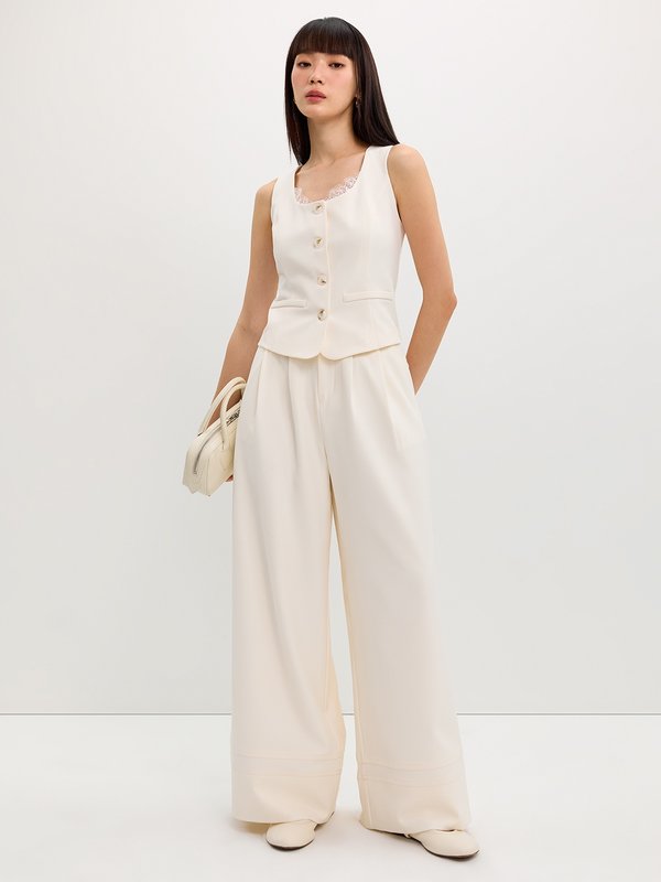 Pomelo Pomelo Pocket Lace Trim Pants - Off-White
