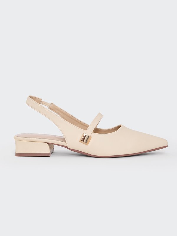 Pomelo Pomelo Pointed Toe Slingback Flats - Cream