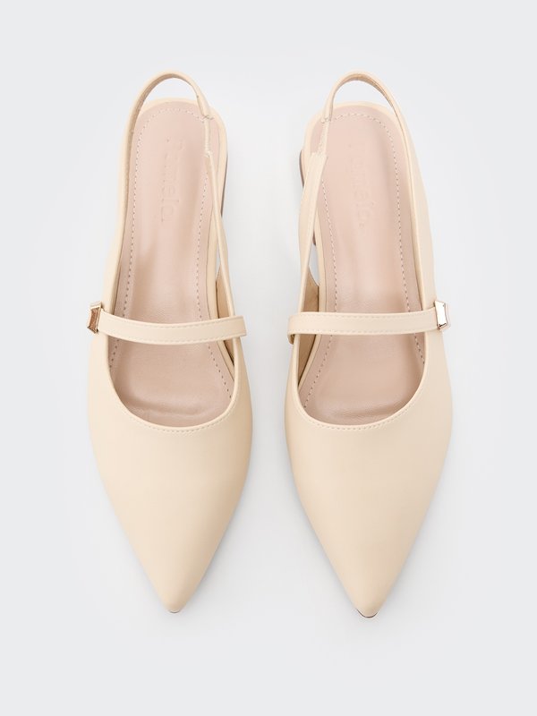 Pomelo Pomelo Pointed Toe Slingback Flats - Cream