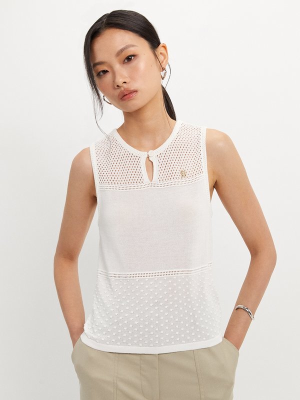 Pomelo Pomelo Pointelle Sleeveless Top - Off-White