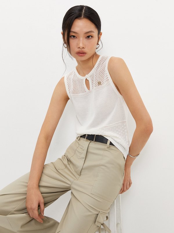 pomelo Pomelo Pointelle Sleeveless Top - Off-White