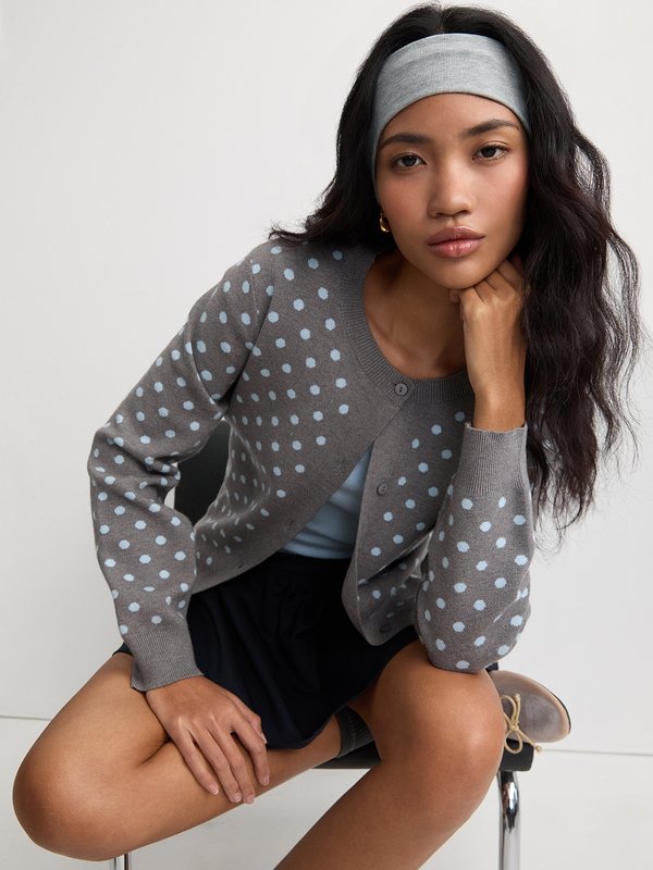 Pomelo Pomelo Polka Dot Cardigan - Mid Grey