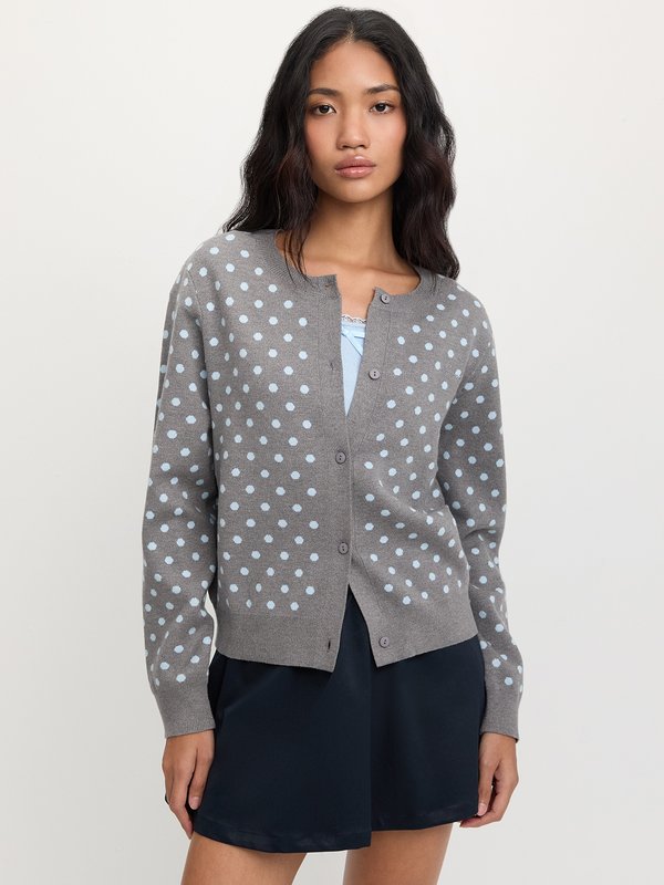 Pomelo Pomelo Polka Dot Cardigan - Mid Grey