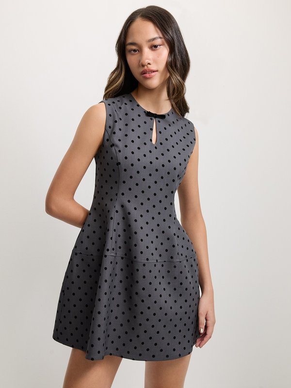 pomelo Pomelo Polka Dot Dress - Dark Grey
