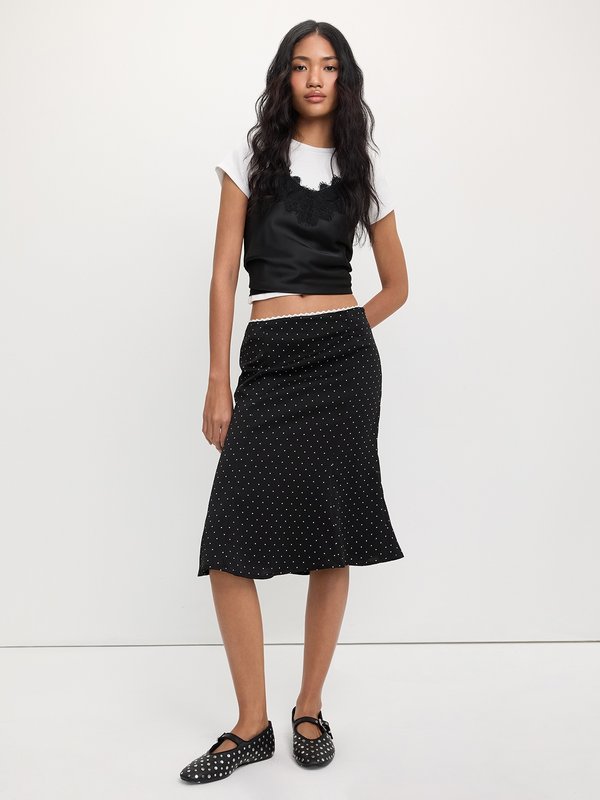 Pomelo Pomelo Polka Dot Lace Trim Skirt - Black