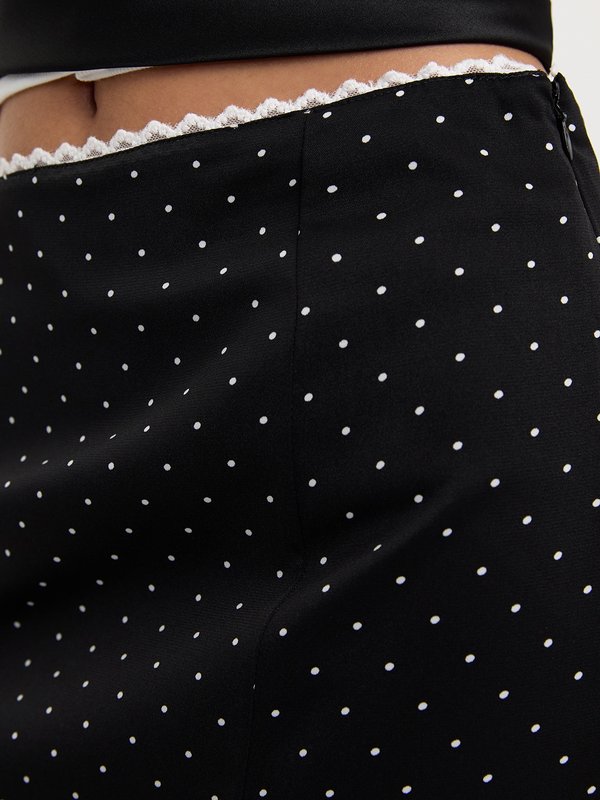 Pomelo Pomelo Polka Dot Lace Trim Skirt - Black