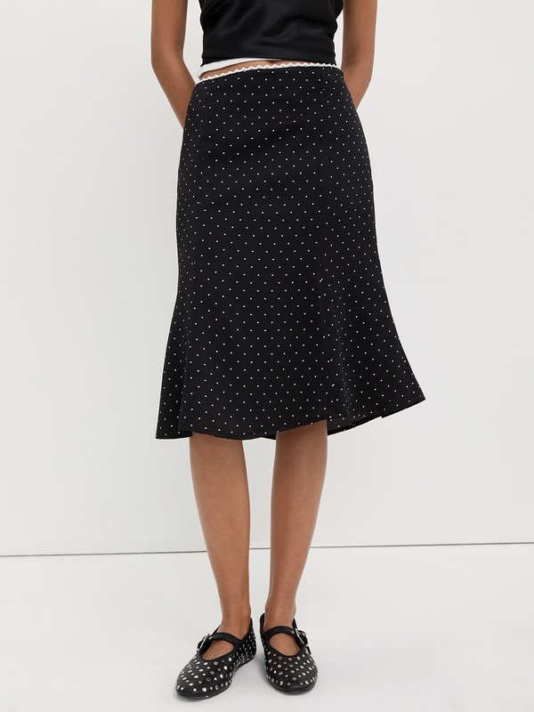 pomelo Pomelo Polka Dot Lace Trim Skirt - Black