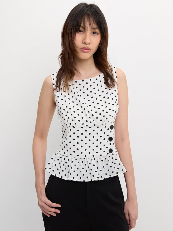 Pomelo Pomelo Polka Dot Peplum Top - White