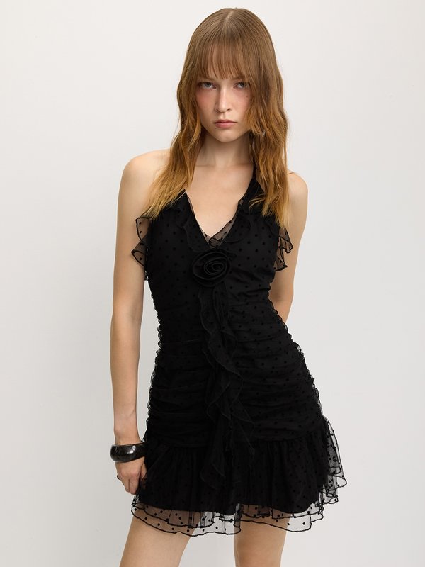 Pomelo Pomelo Polka Dot Ruffle Dress - Black