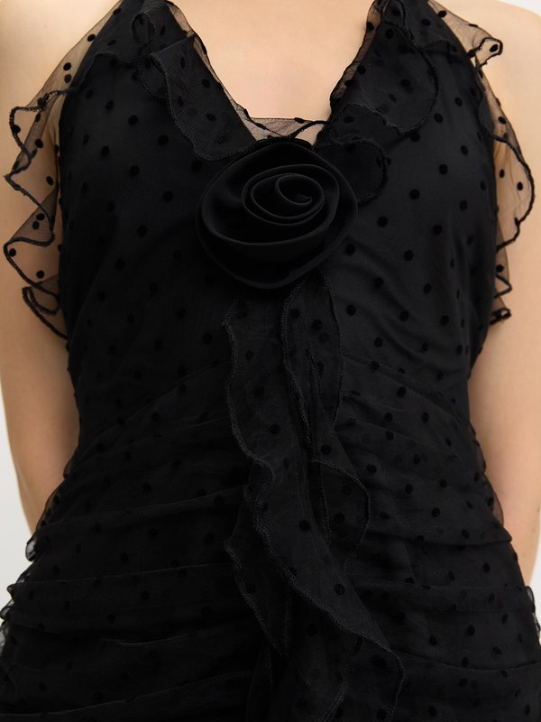 Pomelo Pomelo Polka Dot Ruffle Dress - Black