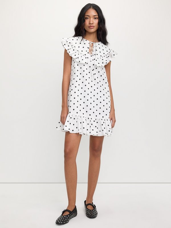 Pomelo Pomelo Polka Dot Ruffle Trim Dress - White