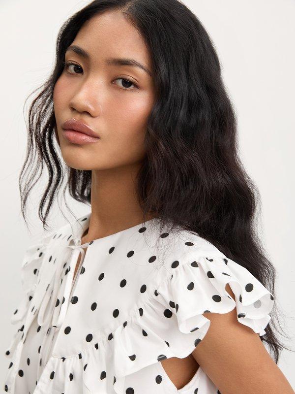 Pomelo Pomelo Polka Dot Ruffle Trim Dress - White